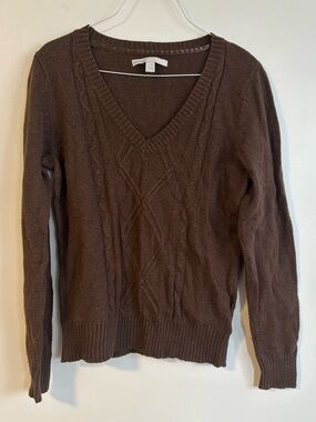 Old Navy Brown Cable Knit V-Neck Long Sleeve Sweater Size Large